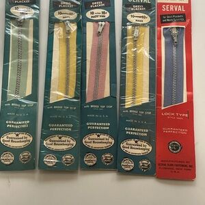 Lot of  5 Vintage Zipper Metal Dress Placket 10” USA Serval 50/60s